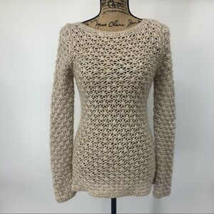 Women’s Berretti Sweater Size S. Cream/ Beige with golden threading.